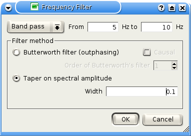 Frequency filter dialog box